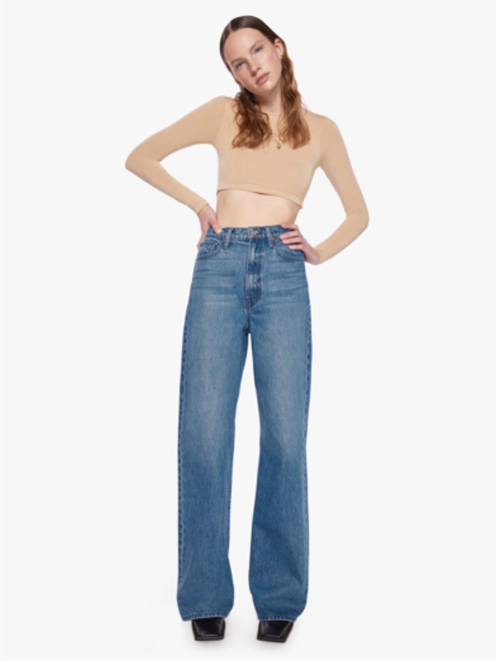 Mother Snacks- Wide Leg High-Rise Womens Jeans in Medium Blue size 28